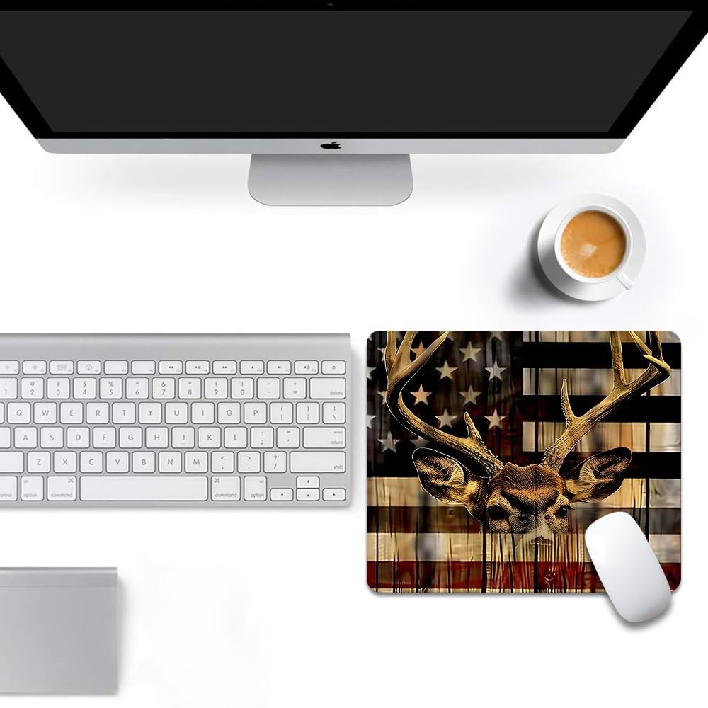 Wood Grain American Flag Hunting Deer Square Mouse pad, Texture, Waterproof, Anti Slip Rubber Base, Computer Mouse pad, Laptop Mouse pad - Image 6
