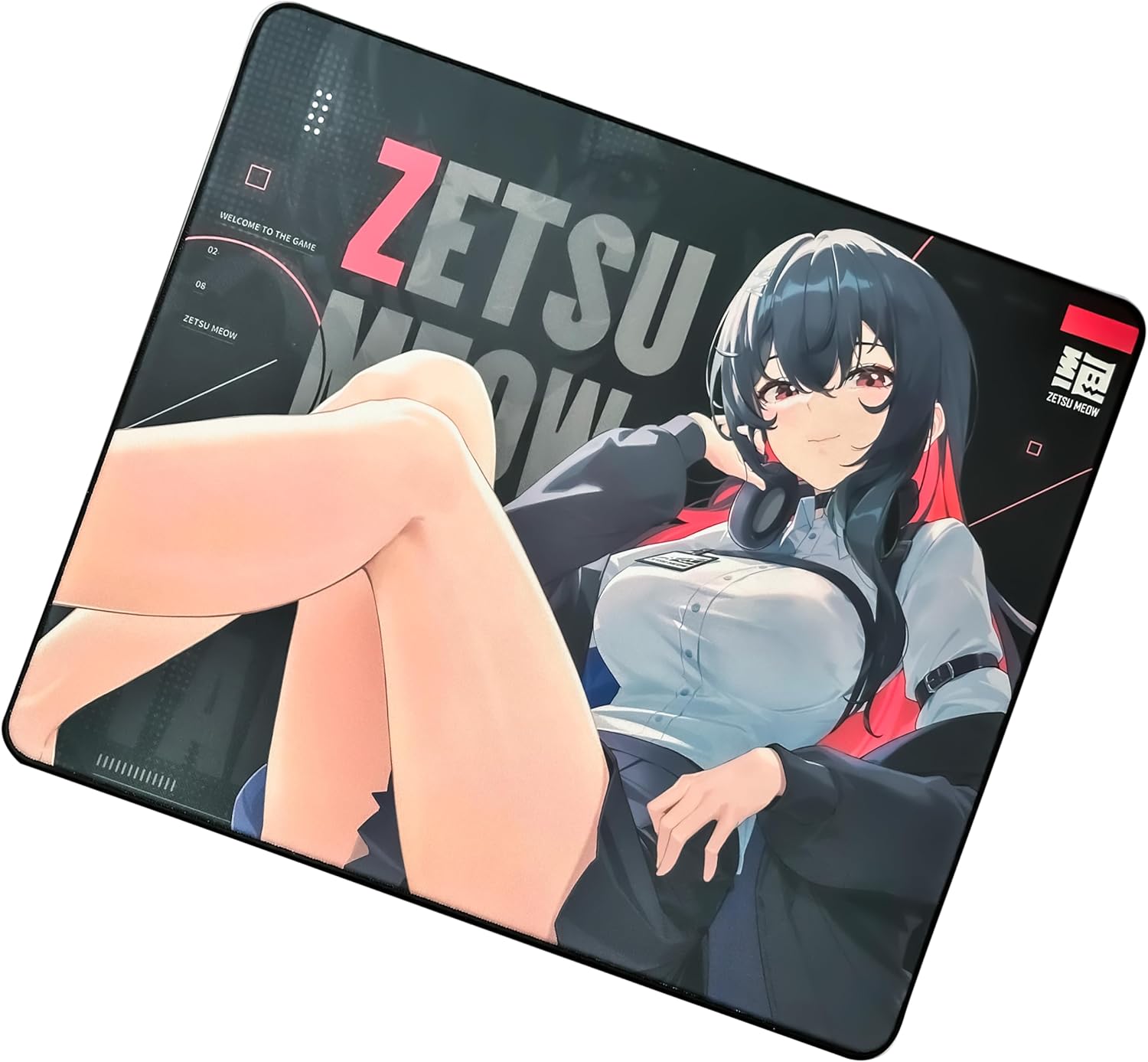 ZETSUMEOW JUE 2.0 XL Anime Gaming Mouse Pad, Micro-Woven Speed Surface, Japan-Made SlimFlex XSOFT Base, 490×420×4mm, Anime Art, Stitched Edges (Black)