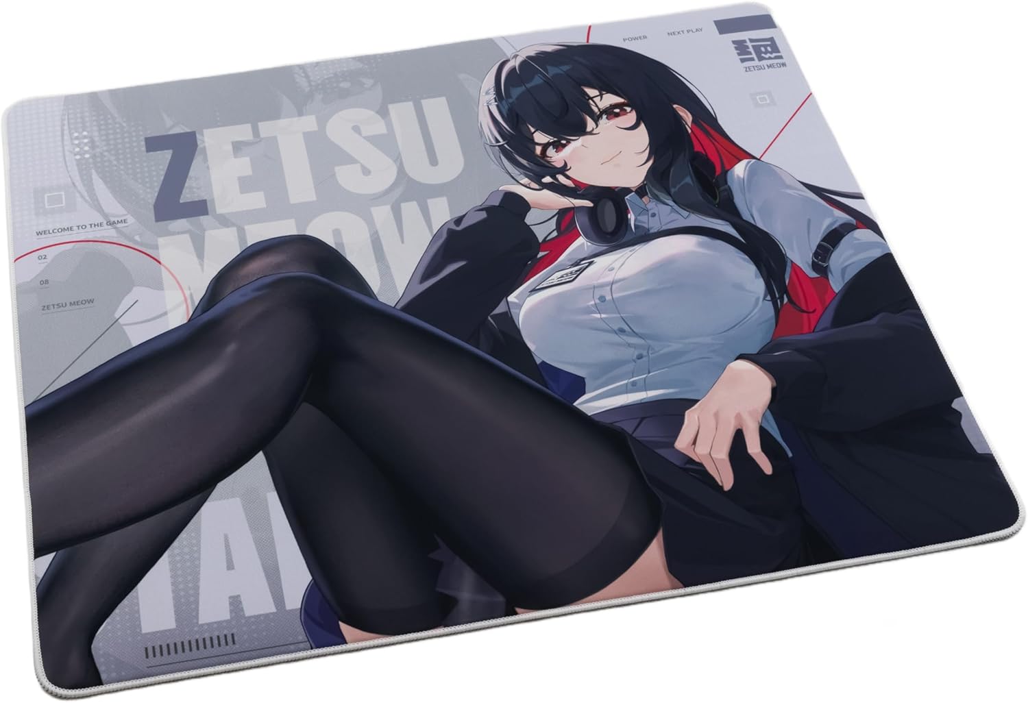 ZETSUMEOW JUE 2.0 XL Anime Gaming Mouse Pad, Micro-Woven Speed Surface, Japan-Made SlimFlex XSOFT Base, 490×420×4mm, Anime Art, Stitched Edges (Black) - Image 2