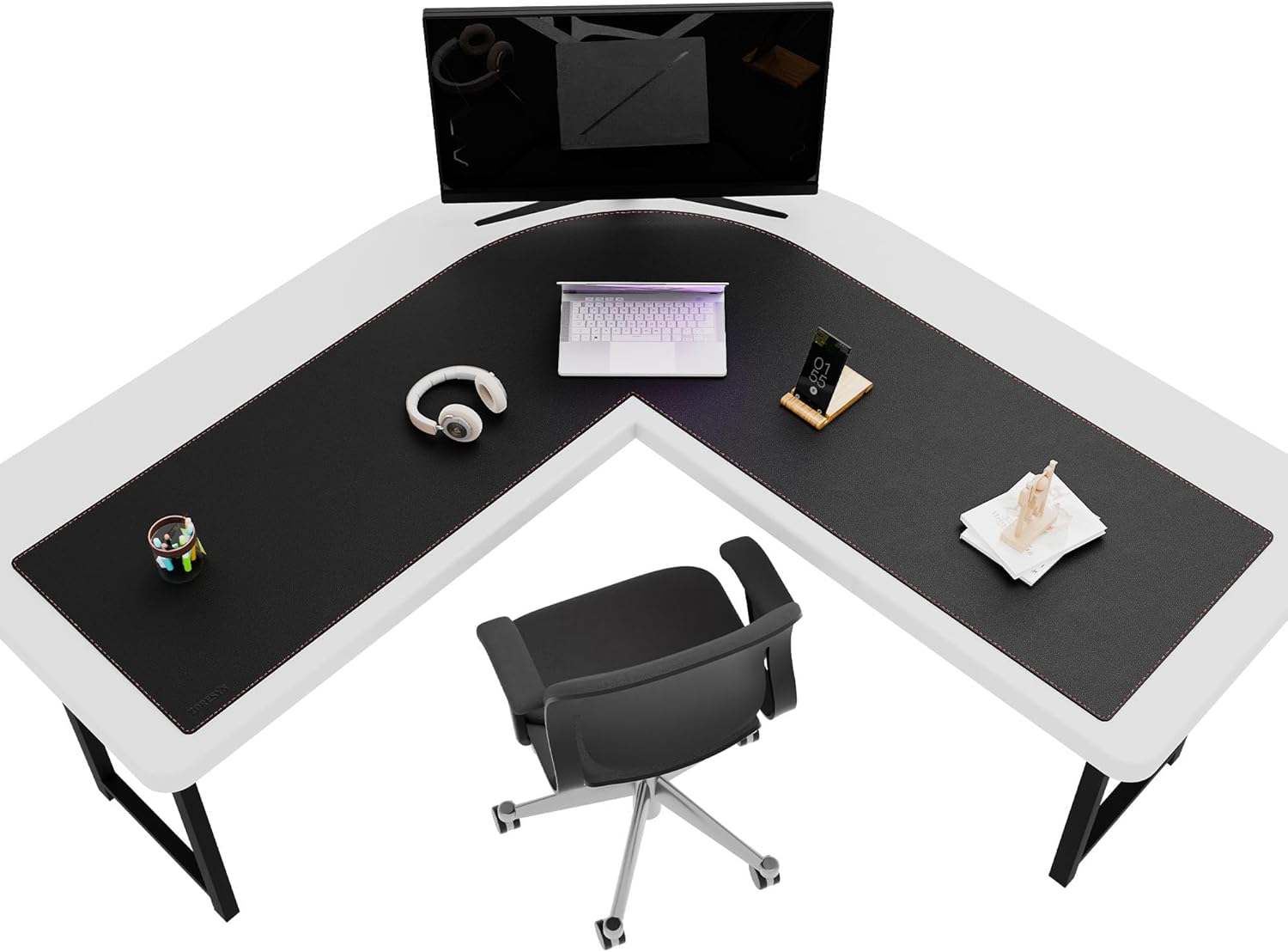 ZORESYN L-Shaped Gaming Desk Mat Mouse pad, Computer Corner Desk Pad, 55" Home Office Writing Desk Pad Protector, Large Waterproof PU Leather Corner Mousepad - Black, (137+140) x40cm - Image 9