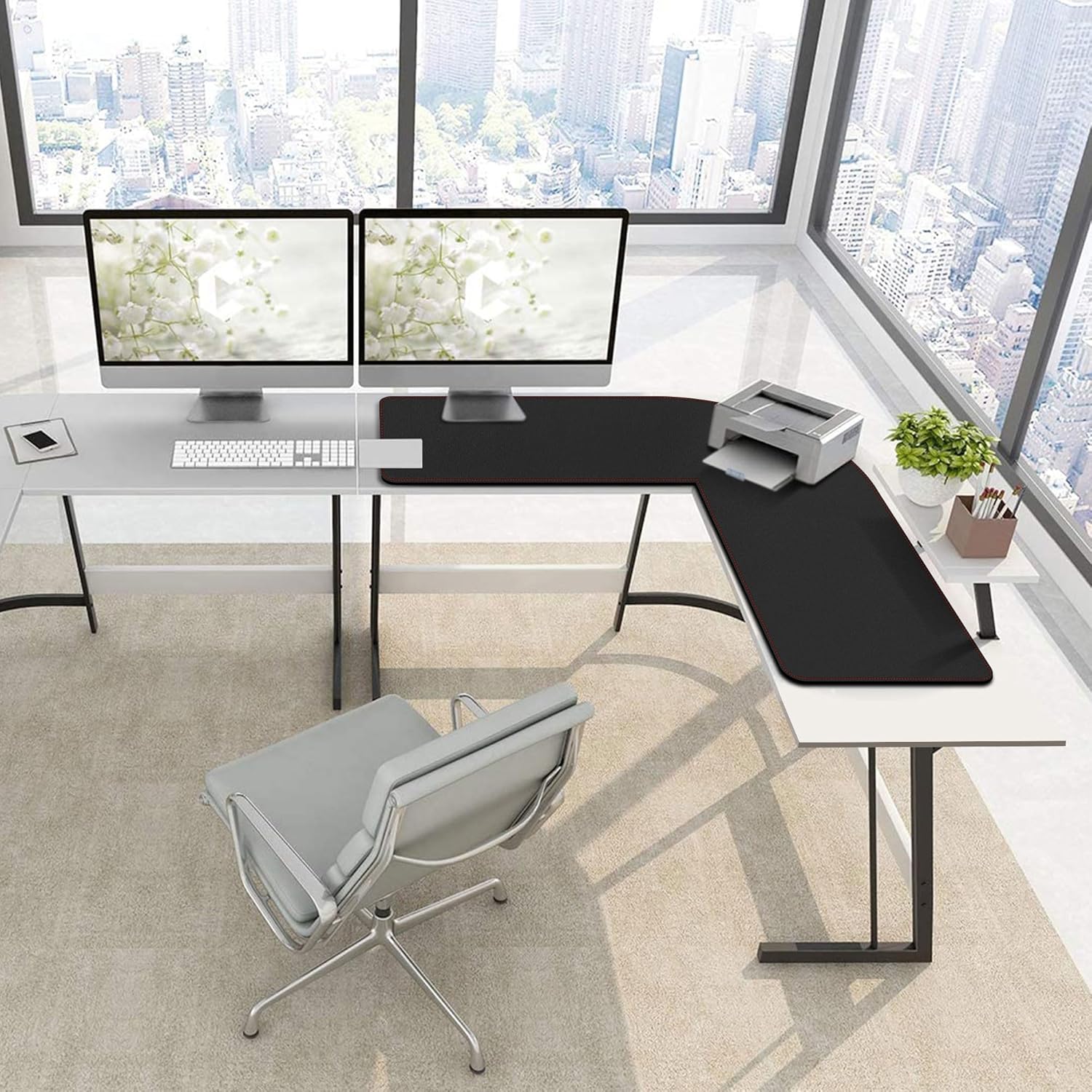 ZORESYN L-Shaped Gaming Desk Mat Mouse pad, Computer Corner Desk Pad, 55" Home Office Writing Desk Pad Protector, Large Waterproof PU Leather Corner Mousepad - Black, (137+140) x40cm - Image 6