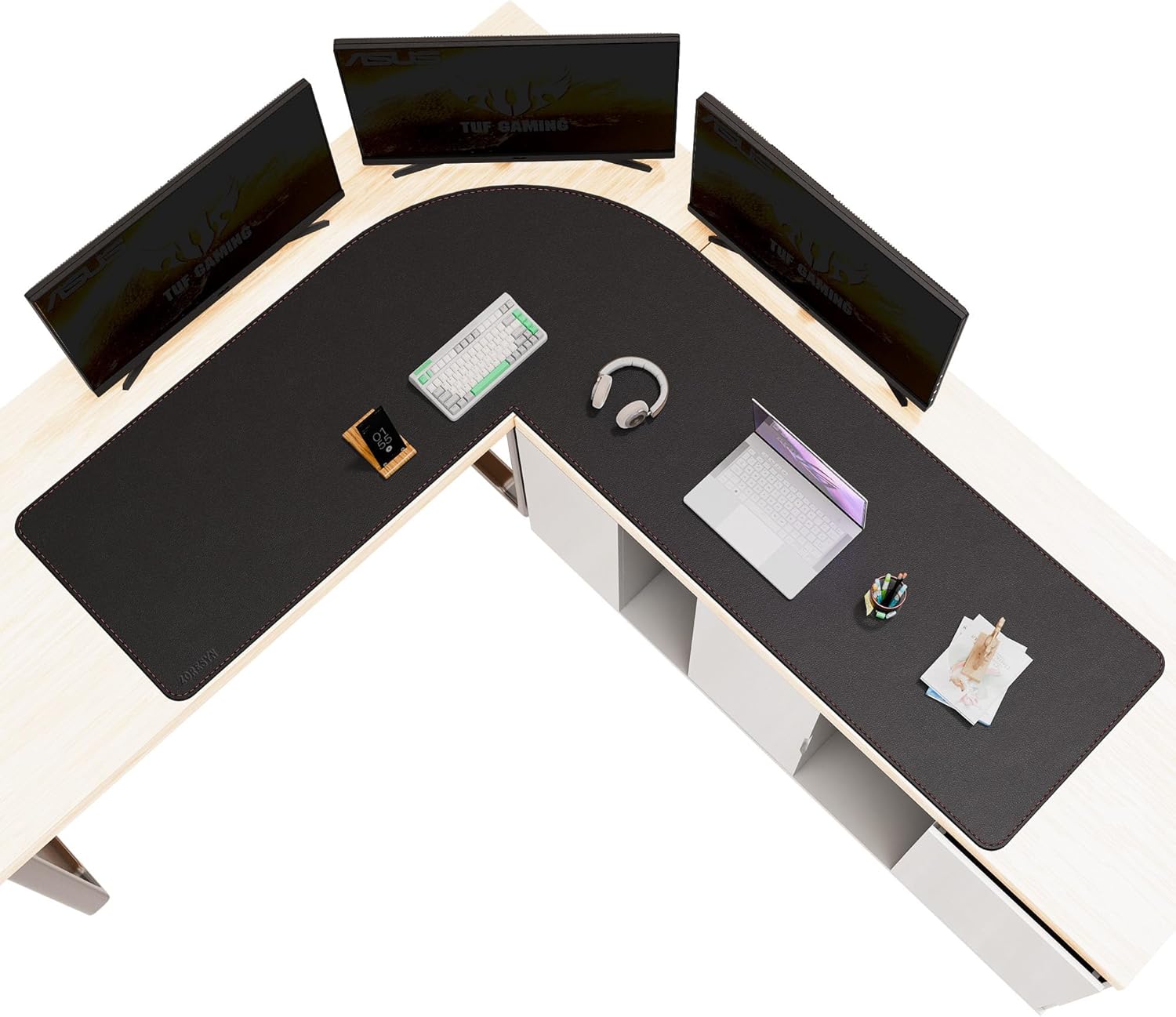 ZORESYN L-Shaped Gaming Desk Mat Mouse pad, Computer Corner Desk Pad, 55" Home Office Writing Desk Pad Protector, Large Waterproof PU Leather Corner Mousepad - Black, (137+140) x40cm - Image 13