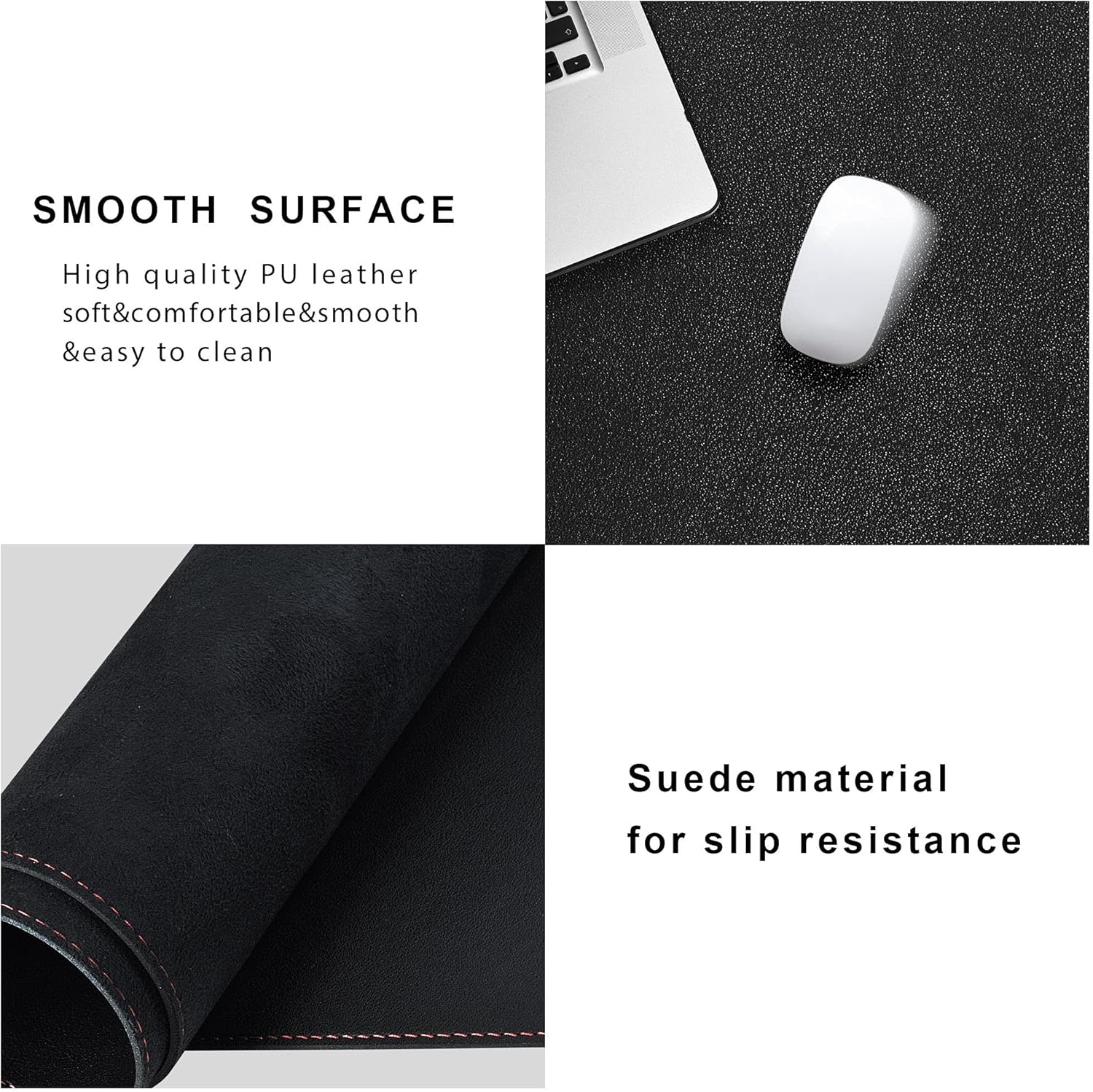 ZORESYN L-Shaped Gaming Desk Mat Mouse pad, Computer Corner Desk Pad, 55" Home Office Writing Desk Pad Protector, Large Waterproof PU Leather Corner Mousepad - Black, (137+140) x40cm - Image 3