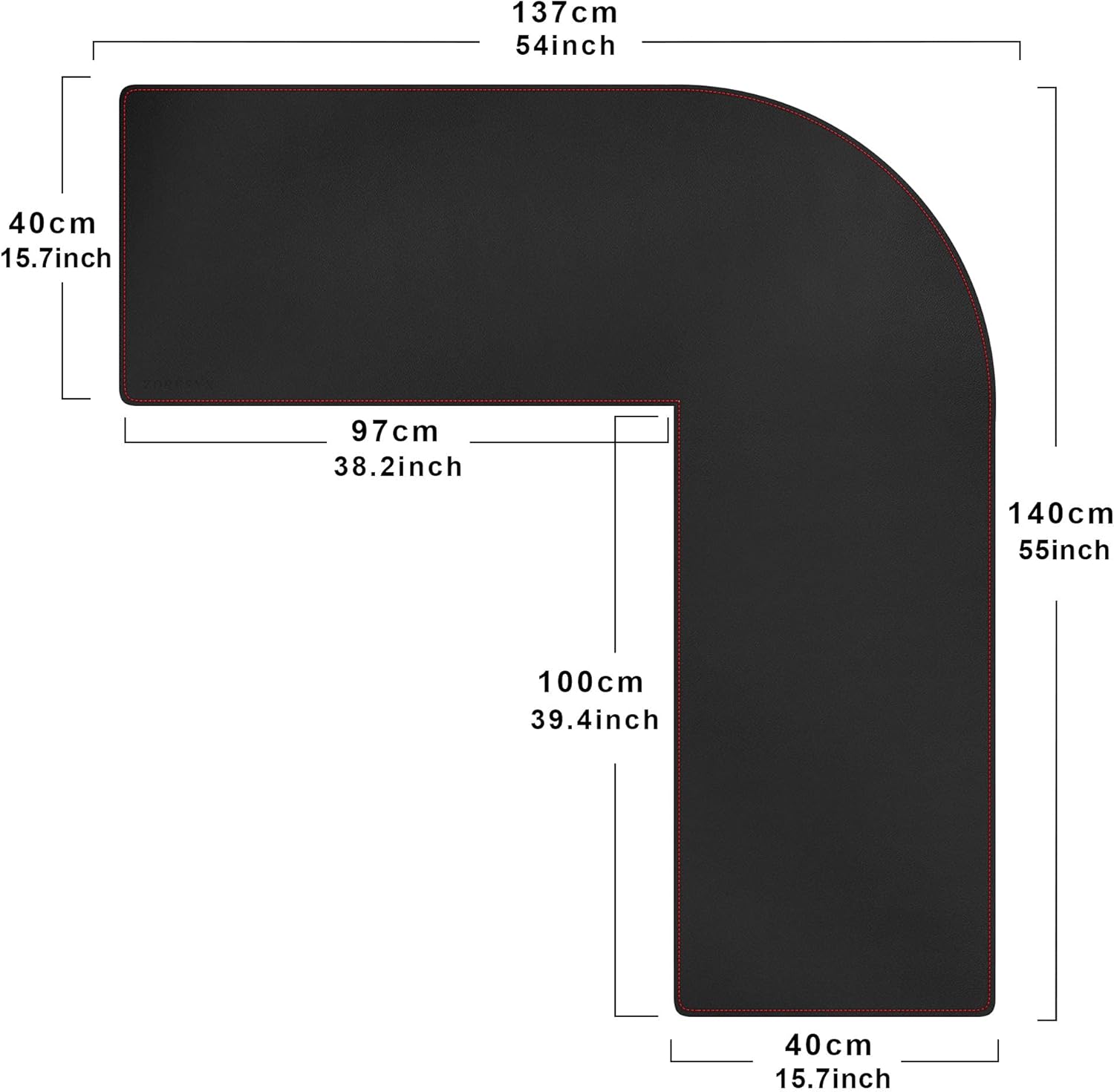ZORESYN L-Shaped Gaming Desk Mat Mouse pad, Computer Corner Desk Pad, 55" Home Office Writing Desk Pad Protector, Large Waterproof PU Leather Corner Mousepad - Black, (137+140) x40cm - Image 2