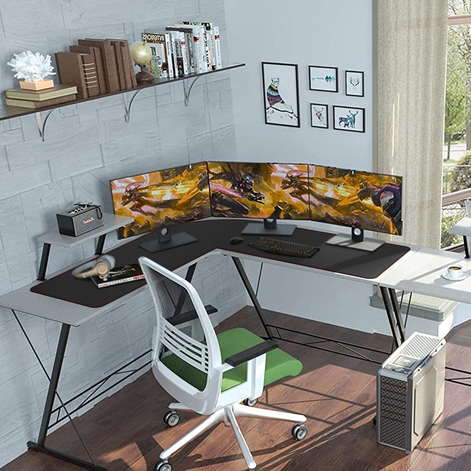 ZORESYN L-Shaped Gaming Desk Mat Mouse pad, Computer Corner Desk Pad, 55" Home Office Writing Desk Pad Protector, Large Waterproof PU Leather Corner Mousepad - Black, (137+140) x40cm - Image 8