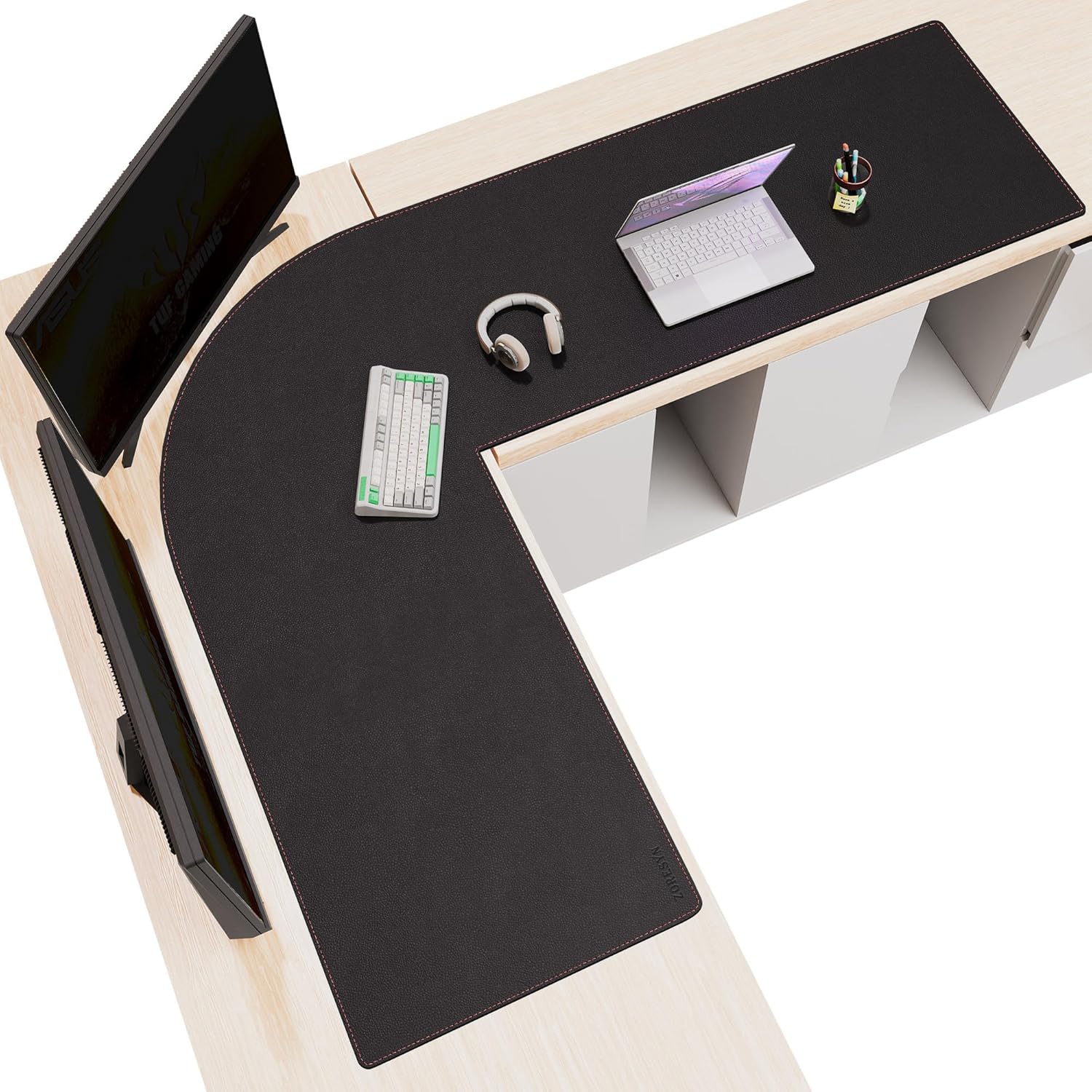 ZORESYN L-Shaped Gaming Desk Mat Mouse pad, Computer Corner Desk Pad, 55" Home Office Writing Desk Pad Protector, Large Waterproof PU Leather Corner Mousepad - Black, (137+140) x40cm - Image 10