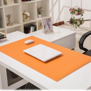 ZPEE Extra Large Mouse Pad for Desk Gaming,Thicken Cowhide Grain Desk Pad Waterproof Table Mat for Desk Not-Slip Office Home Writing Mat-Orange 140x60cm